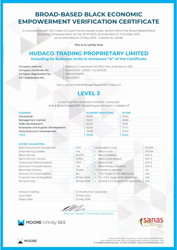 hudaco trading proprietary limited certificate 2025-2026